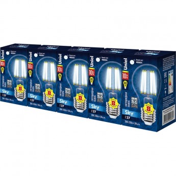 Лампа светодиодная UNIEL LED-A60-10W/NW/E27/CL PLS02WH Набор из 5штук Лампа светодиодная UNIEL LED-A60-10W/NW/E27/CL PLS02WH Набор из 5штук
